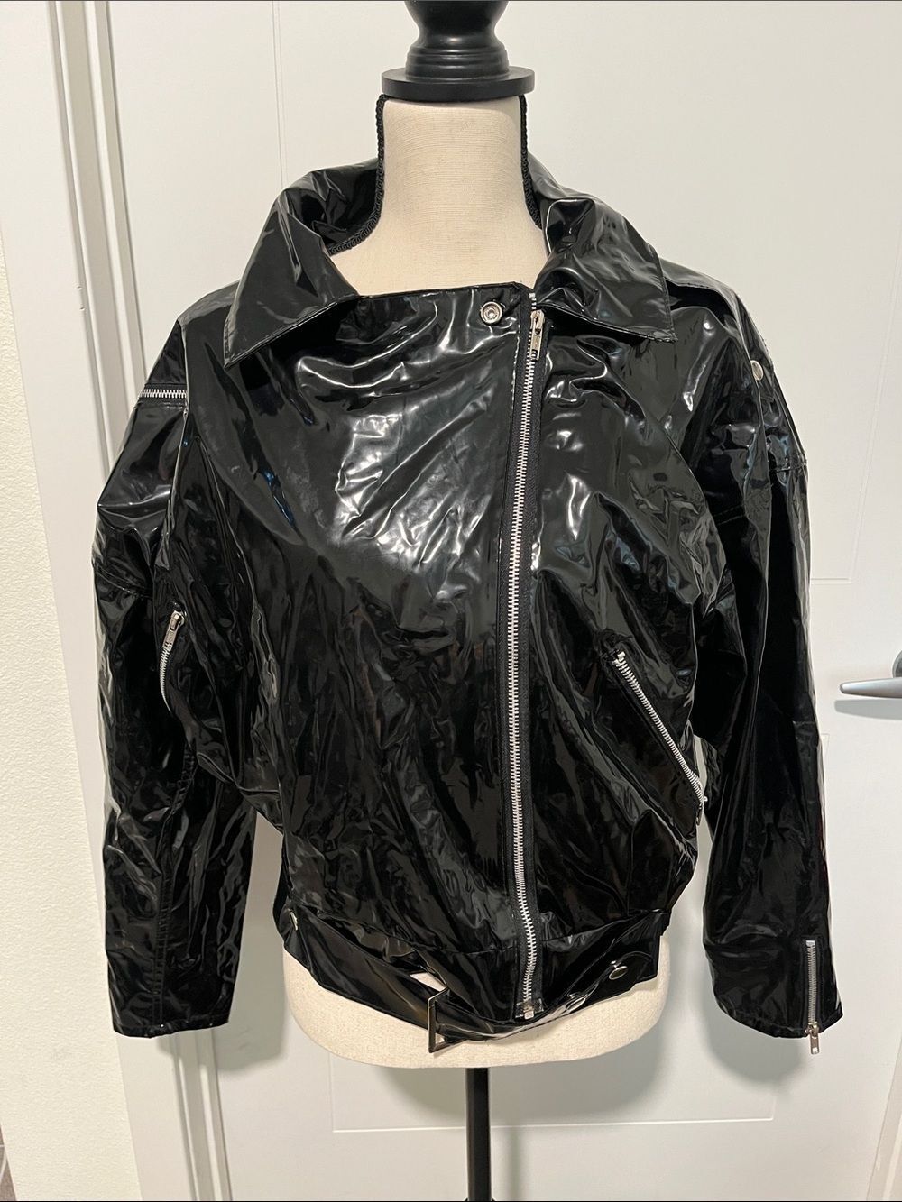 Vintage Downtown Wippette By Kenn Sporn 100% Black Vinyl Zipper Jacket Glam Rock
